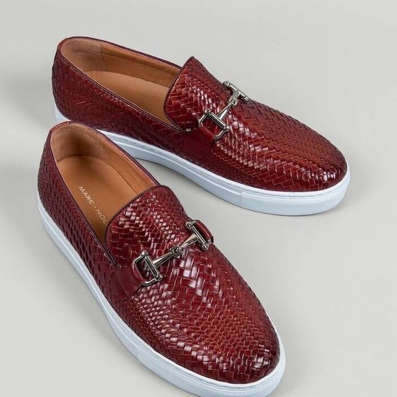 Marc NolanMen's Boardwalk Woven Calfskin Leather Bit Buckle Slip On Sneakers
